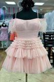 Off The Shoulder Pleated Tiered Tulle Party Dress,Pretty Homecoming Dress HZ1023
