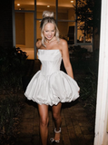 Cute A Line Strapless White Satin Short Homecoming Dress Birthday Dress HZ1023