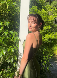 Vintage Mermaid Spaghetti Strap Green Satin Party Dress Evening Dress HZ1023