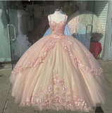 Princess Pink Quinceanera Dresses Lace Appliques Sweet 15 Party Prom Ball Gown HZ1023