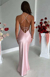 Halter Neck Pink Prom Dresses Sheath Backless Satin Party Gown Evening Dress HZ1023