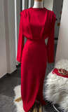 Long Evening Dresses Long Sleeves Red Prom Dress HZ1023