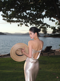 Silver Grey Sheath Strapless Satin Long Prom Dress Formal Gown Party Dress HZ1023