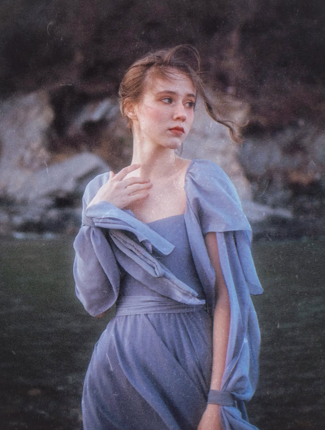 Blue A Line Straps Chiffon Slit Long Prom Dress Evening Dress with Cape HZ1023