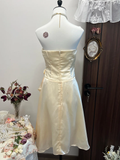 Simple A Line Strapless Flower Champagne Satin Short Homecoming Dress Cocktail Dress HZ1023