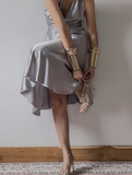 Vintage A Line Halter Satin Open Back Short Homecoming Dress Evening Dress HZ1023