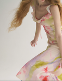 Dreamy A Line V Neck Print Floral Chiffon Summer Dress Party Dress Outfits HZ1023