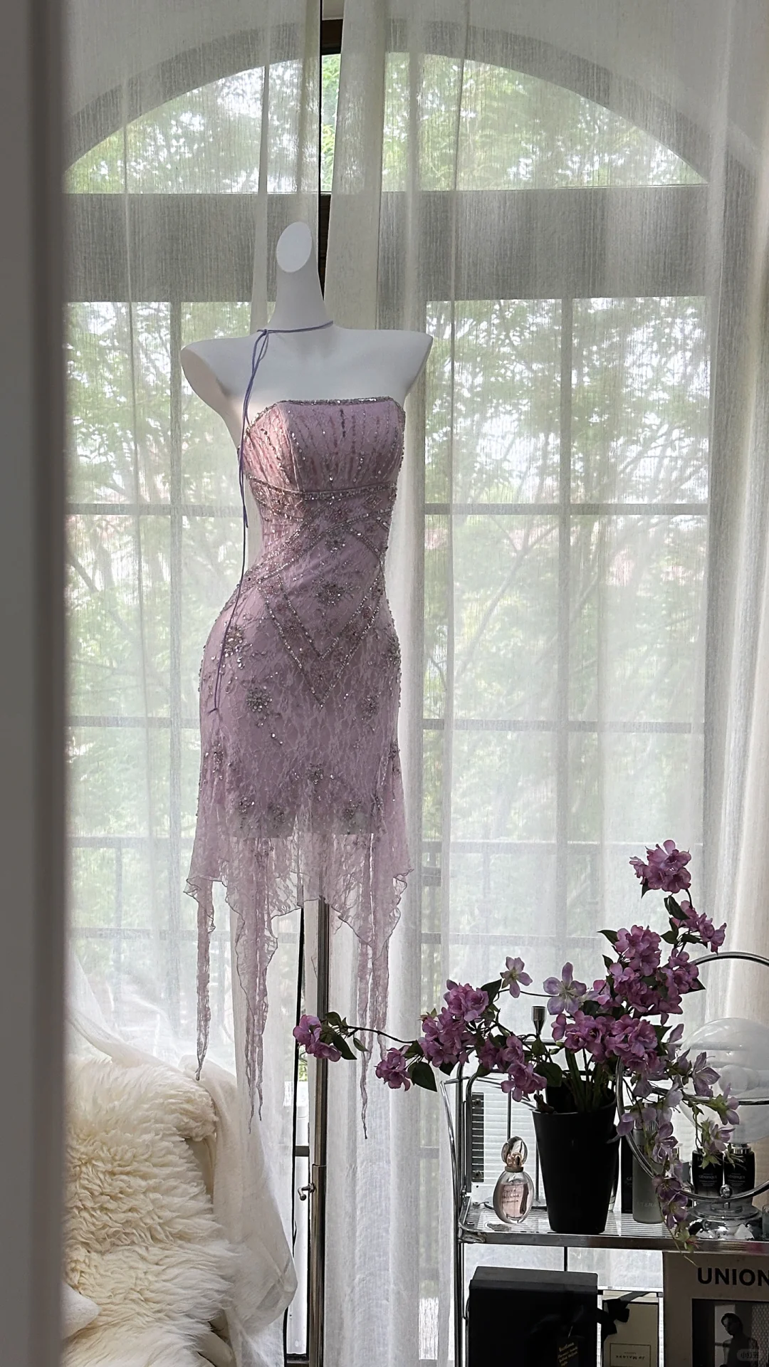 Stunning A Line Strapless Purple Rhinestone Lace Short Homecoming Dress Birthday Dress HZ1023