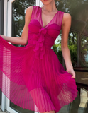 Hot Pink A Line V Neck Chiffon Short Homecoming Dress Birthday Dress HZ1023