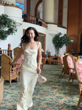 Simple Ivory A Line Straps Satin Long Wedding Guest Dress Party Dress HZ1023