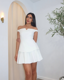 Cute A Line Off the Shoulder White Satin Short Homecoming Dress Birthday Dress HZ1023