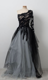 Black One Shoulder Tulle Long Prom Dress Evening Dress HZ1023