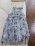 Unique Spaghetti Straps Tulle Floral Prom Dresse Tulle Evening Dress HZ1023
