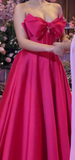 Beautiful Hot Pink Strapless Long Party Dress With Bow HZ1023