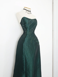 Vintage A Line Sweetheart Neck Green Beaded Satin Long Evening Dress Party Dress HZ1023