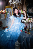Blue Ball Gown Round Neck Layered Organza Prom Dress 16th Birthday Dress HZ1023