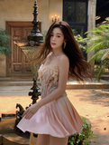 Cute Pink A Line Sweetheart Neck Print Floral Satin Homecoming Dress Cocktail Dress HZ1023
