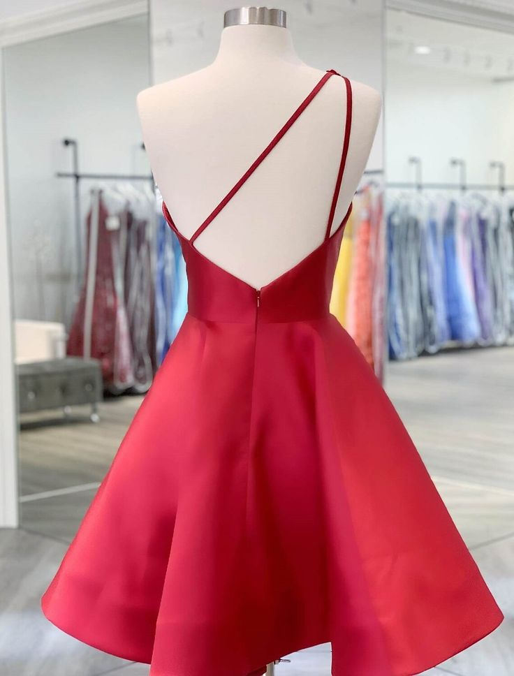 A-Line Backless Homecoming Dresses Red Mini Sleeveless One Shoulder Graduation Dress With Appliques HZ1023