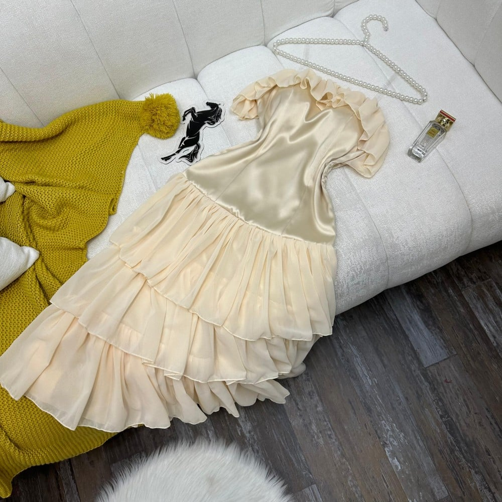 Apricot A Line Strapless Layered Chiffon Satin Homecoming Dress Cocktail Dress HZ1023