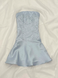 Cute Blue A Line Strapless Embroidery Satin Short Homecoming Dress Outfits HZ1023