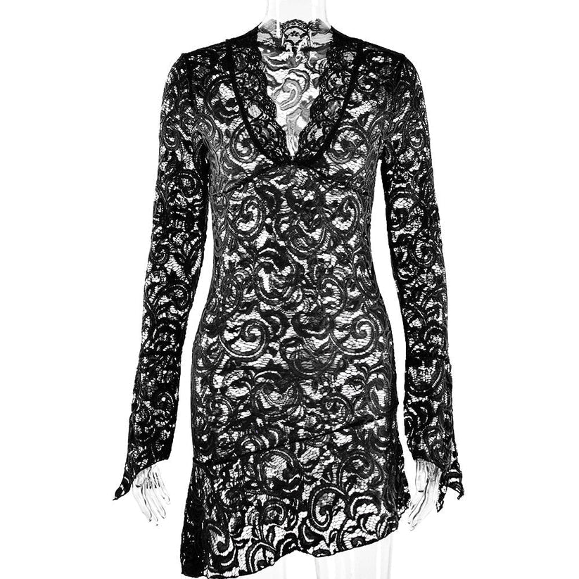 Sexy Sheath Long Sleeve Pink Lace Short Party Dress Outfits HZ1023