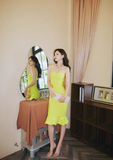 Cute Bright Yellow Mermaid Sweetheart Neck Satin Short Homecoming Dress Cocktail Dress HZ1023