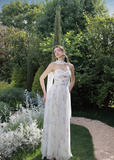 Dreamy A Line Sweetheart Neck Print Floral Chiffon Prom Dress Party Dress HZ1023