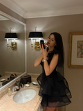 Black Bow A Line Spaghetti Strap Organza Short Homecoming Dress Cocktail Dress Outfits HZ1023