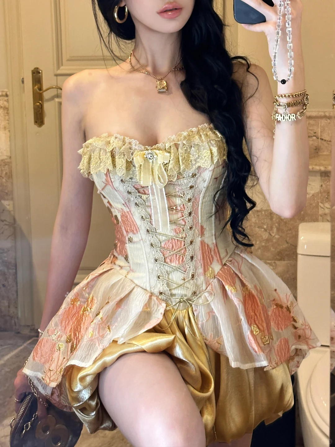 Golden A Line Sweetheart Neck Lace Satin Short Prom Dress Homecoming Dress HZ1023