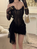 Black Sheath Strapless Corset Lace Feather Mini Prom Dress Homecoming Dress HZ1023