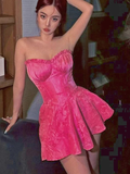 Sexy A Line Pink Strapless Rufflesd Homecoming Dress Short Party Dress HZ1023