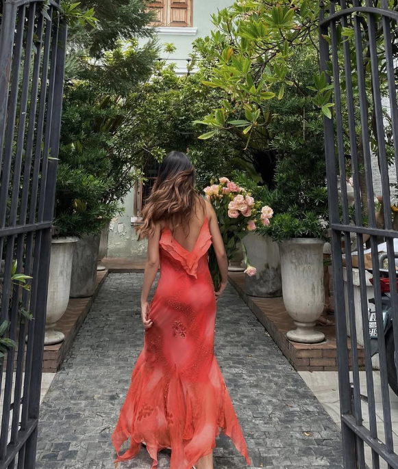 Vintage Mermaid Spaghetti Strap Beaded Ruffle Chiffon Prom Dress Evening Dress HZ1023