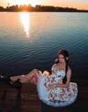 Princess A Line Spaghetti Strap Print Floral Satin Short Homecoming Dress 16th Birthday Dress HZ1023