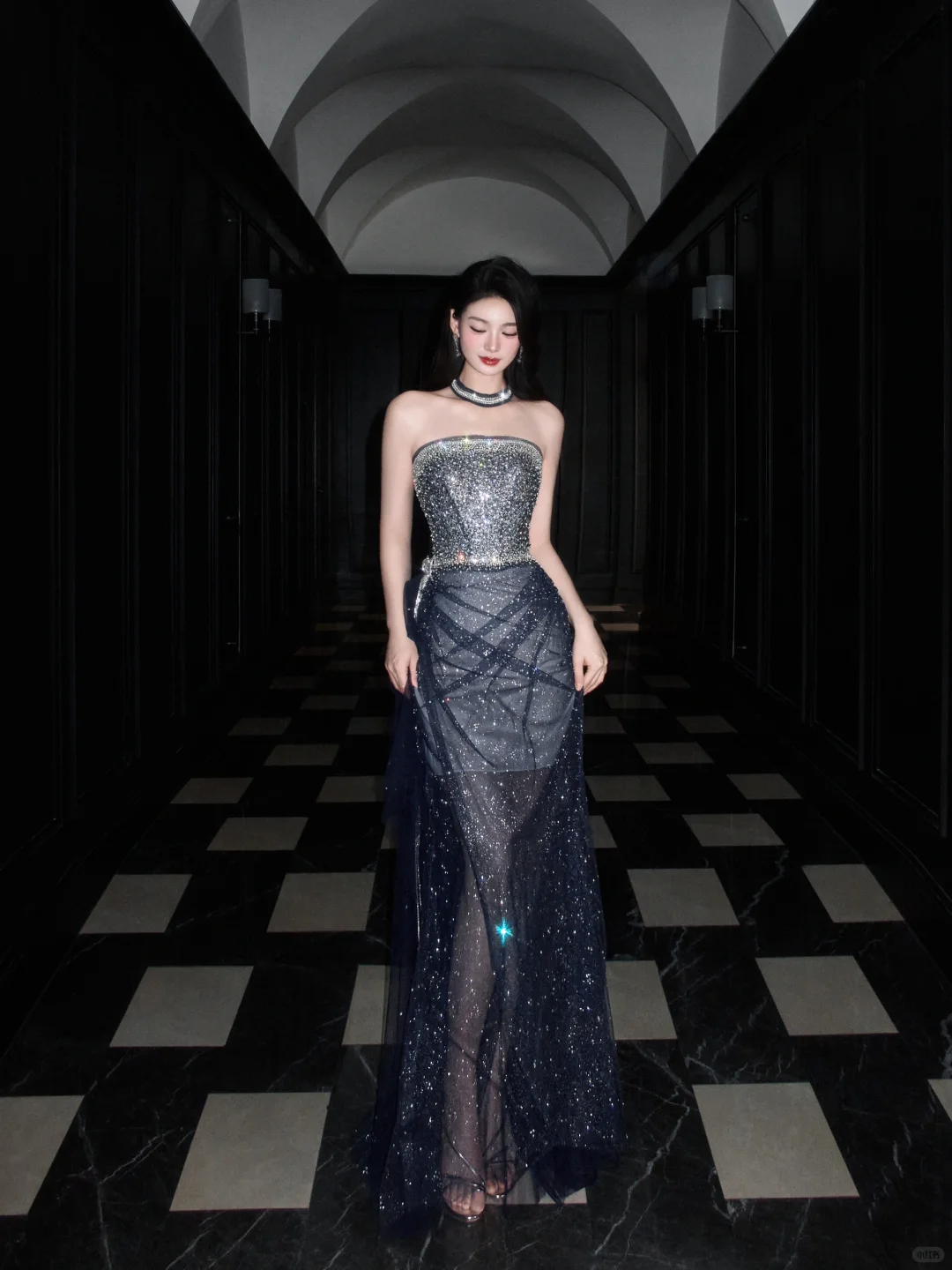 Shiny Grey A Line Strapless Rhinestone Tulle Long Prom Dress Party Dress HZ1023
