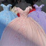 Light Sky Blue Quinceanera Dresses Ball Gown Off Shoulder 3D Rose Flowers Puffy Sweet 16 Dress Celebrity Party Gowns Graduation HZ1023