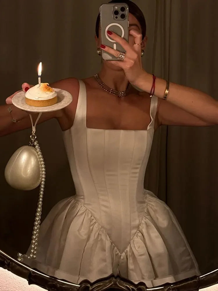 Cute A Line Straps Corset Ivory Satin Short Homecoming Dress Birthday Dress HZ1023