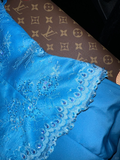 Stunning Mermaid Halter Beaded Sequin Blue Lace Satin Long Prom Dress Party Dress HZ1023