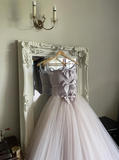 Stunning A Line Spaghetti Strap Bow Light Purple Tulle Long Party Dress Evening Dress HZ1023