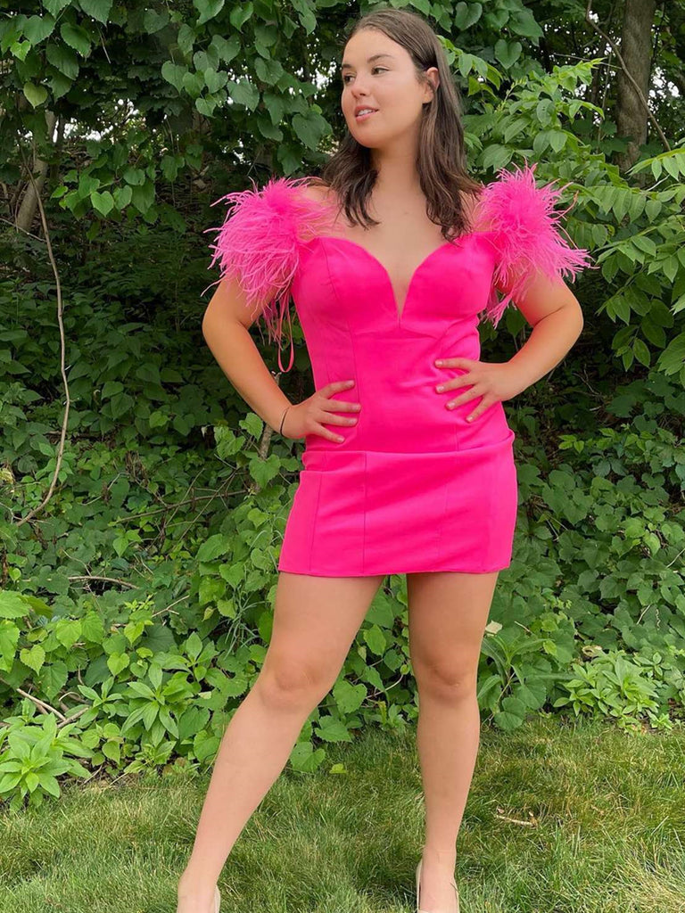 Off Shoulder Short Hot Pink Homecoming Dresses HZ1023