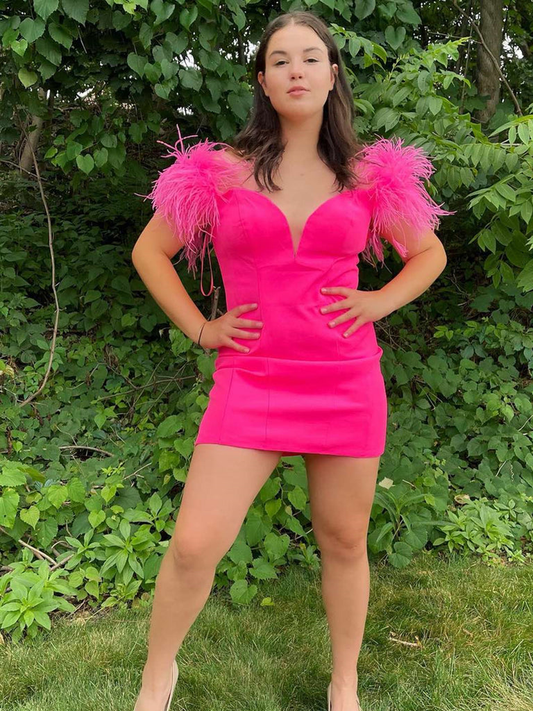 Off Shoulder Short Hot Pink Homecoming Dresses HZ1023