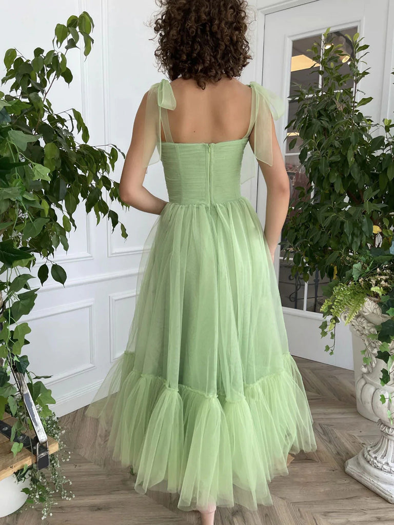 Tea Length Sage Tulle Formal Homecoming Dresses HZ1023