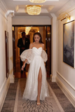 Sexy Puffy Sleeves Prom Dresses Glitter Ball Gown Party Dresses Tulle Sweep Train Prom Evening Dresses HZ1023