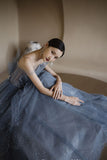 Gorgeous Blue Sparkly Tulle Beaded Prom Dress, Tiered Formal Gown With Rhinestone HZ1023