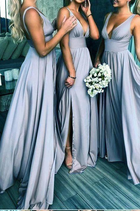 Elegant A line Floor Length Prom Dresses Simple Bridesmaid Dress HZ1023
