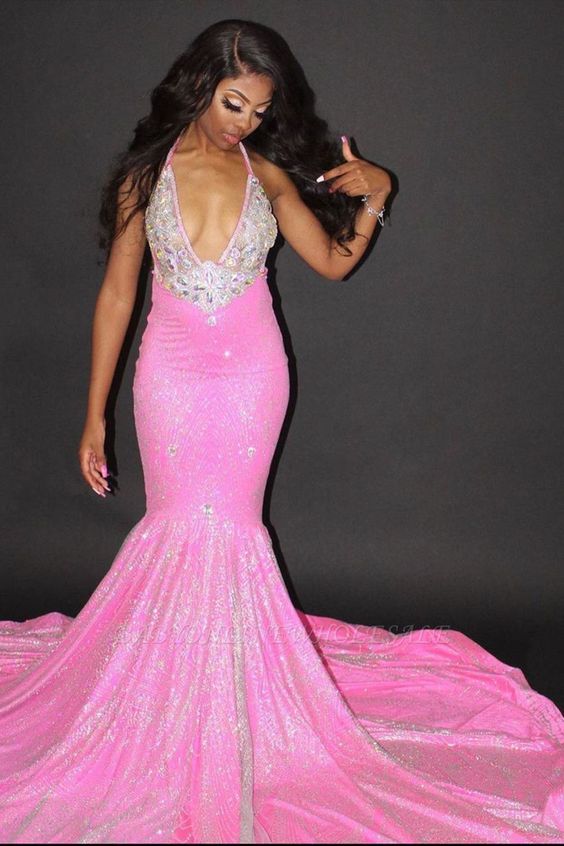 Elegant Mermaid Floor Length Prom Dresses Black Girl Prom Dress HZ1023