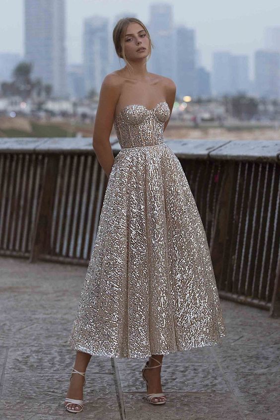 Sweet Love Sequin Strapless Midi Dress Prom Dresses HZ1023