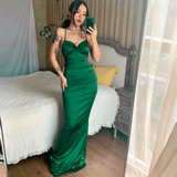 lace up satin maxi evening dress prom dress HZ1023