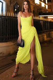 Long Chiffon Yellow Prom Dresses with Irregular Skirt Evening Dress HZ1023