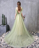 Green Tulle Lace Long Prom Dress Green Evening Dress HZ1023