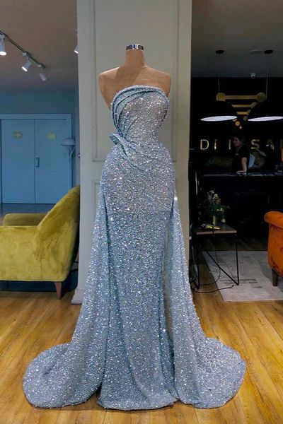 Charming Starpless Sequins Beads Long Prom Dress Evening Dress HZ1023